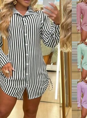 Fashion sexy double-sided drawstring shirt dress 衬衫连衣裙