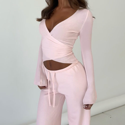 flared sleeve top loose pants pajamas two-piece sports suit