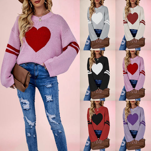 Women's Valentine's Day loose round neck pullover sweater