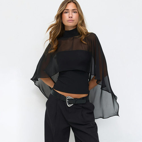 Women's Solid Color Off-Shoulder Backless Chiffon Wrap Top