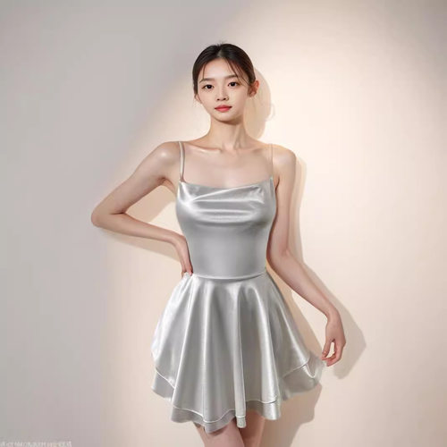 suspender women's satin high-end dress, women's dress 连衣裙