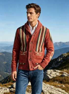 Striped cardigan men's jacquard knitted jacket sweater 毛衣