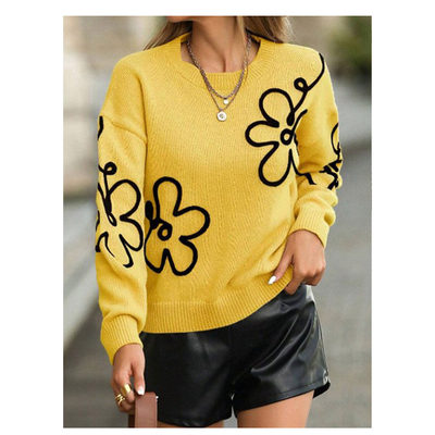 flower knit sweater pullover round neck long sleeved top