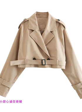 Women's long sleeved short casual trench coat 女短款风衣外套