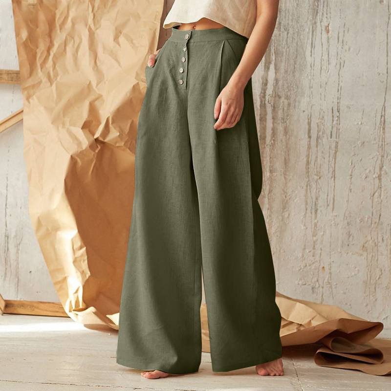 Ladies' high waisted casual button wide leg pants 女士阔腿裤