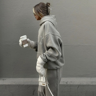 Leisure embroidered letter printed loose hooded women hoodie