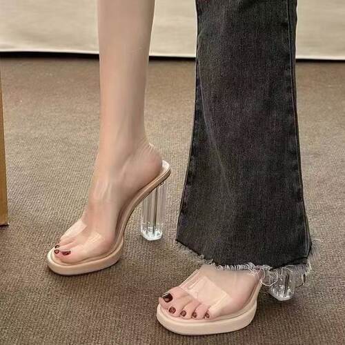 thick heel crystal slippers, women's sandals, women's shoes