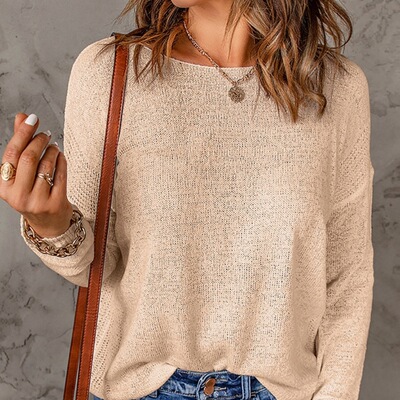 Long sleeved sweater women's casual round neck sweater top