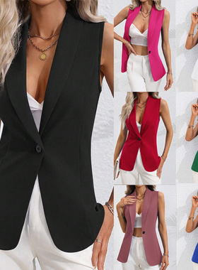 Solid color sleeveless cardigan single button jacket vest