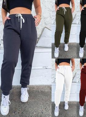 Lace up sports home casual, ankle tied, thick hoodie pants