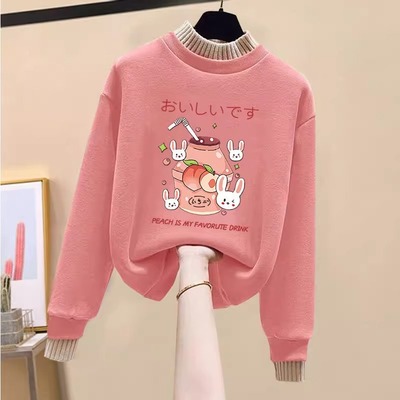 女童卫衣秋冬装2025新款中大儿童冬季纯棉加绒加厚上衣时髦打底衫