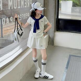 洋气儿童夏天披肩短袖 女童夏装 套装 2026新款 短裙两件套 女大童夏季