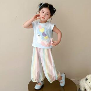 2026新款 女童短袖 套装 夏季 子时髦儿童休闲两件套潮 洋气宝宝T恤裤