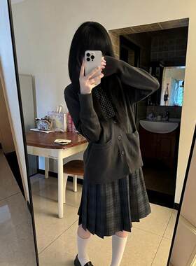 胖MM大码JK制服针织衫开衫毛衣百搭衬衫海苔长裙校供感秋冬套装女