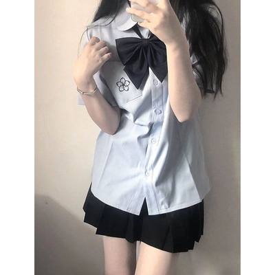 学生刺绣蓝色衬衣校服制服