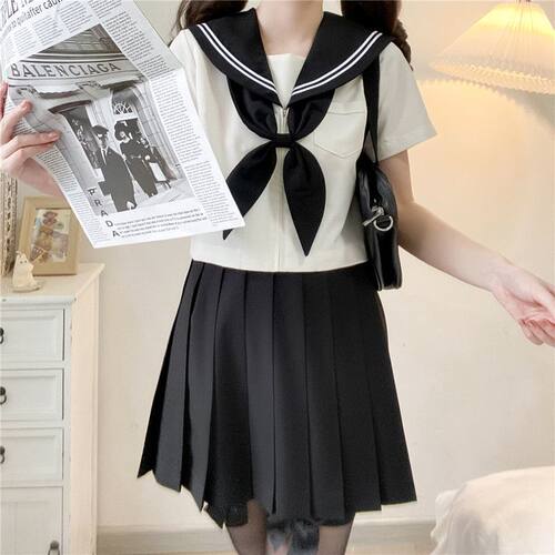 特大码女装微胖MM200斤遮肚水手服jk制服裙日系宽松套装中间服