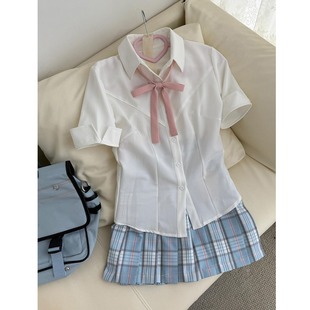 新款 学院日系短袖 夏季 晴天JK格裙套装 JK制服收腰修身 胖MM大码 衬衫