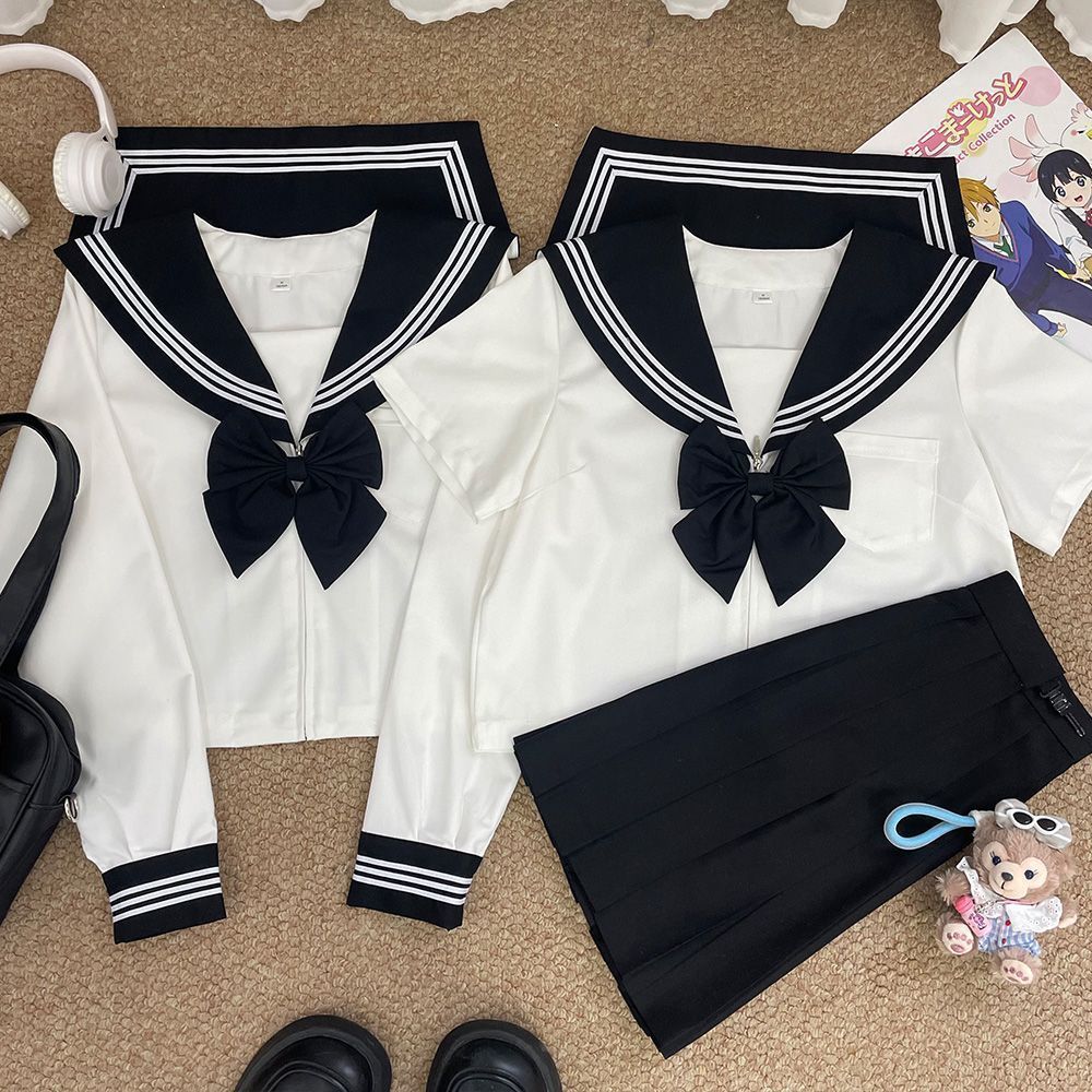 胖MM大码三本JK制服基础黑三本长短袖水手服日系女学院风短裙套装