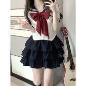 上衣大蝴蝶结蛋蓬蓬裙套装 微胖MM200斤遮肚制服jk衬衫 女装 特大码