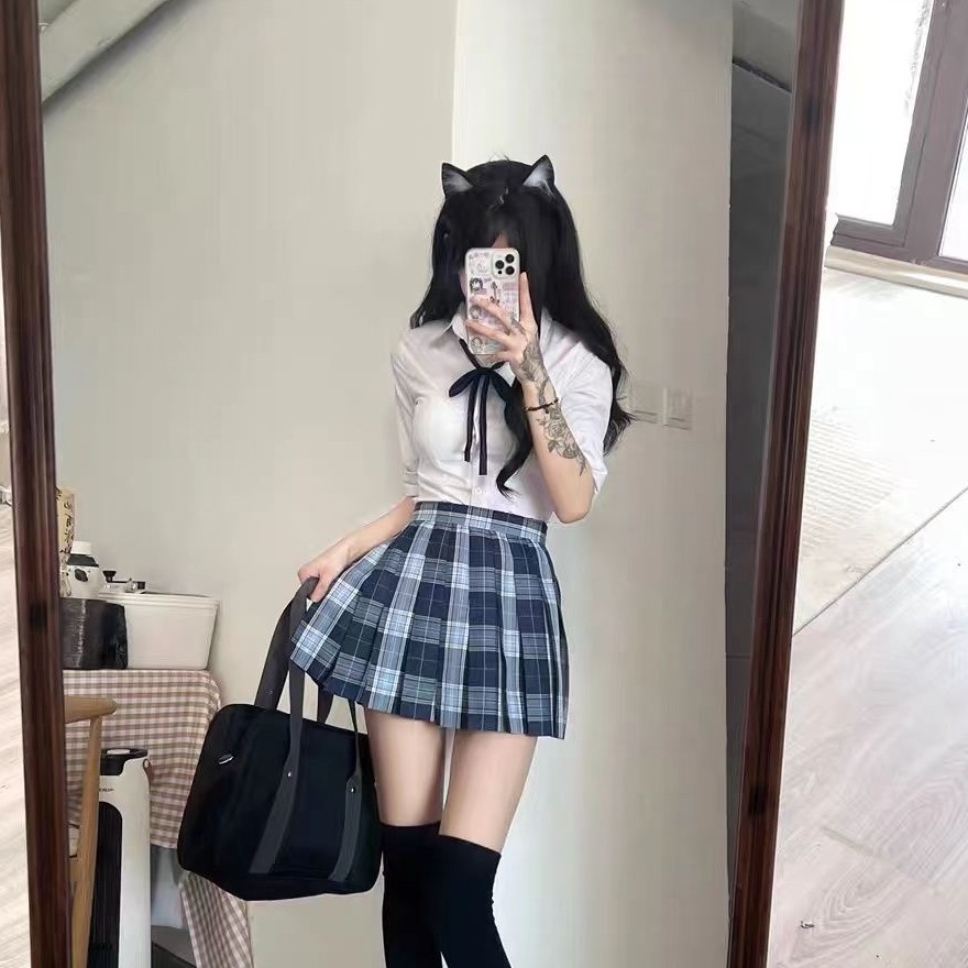 胖MM大码收腰衬衫纯欲风显瘦小田凌百褶裙JK制服裙2025夏季套装女