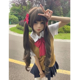 毛衣背心校供百褶裙短裙日系衬衫 胖MM大码 茶色开衫 JK制服夏季 套装