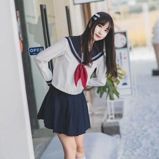 绀三本长袖 水手服穿搭衬衫 百搭绀色JK025春秋 学院风套装 胖MM大码