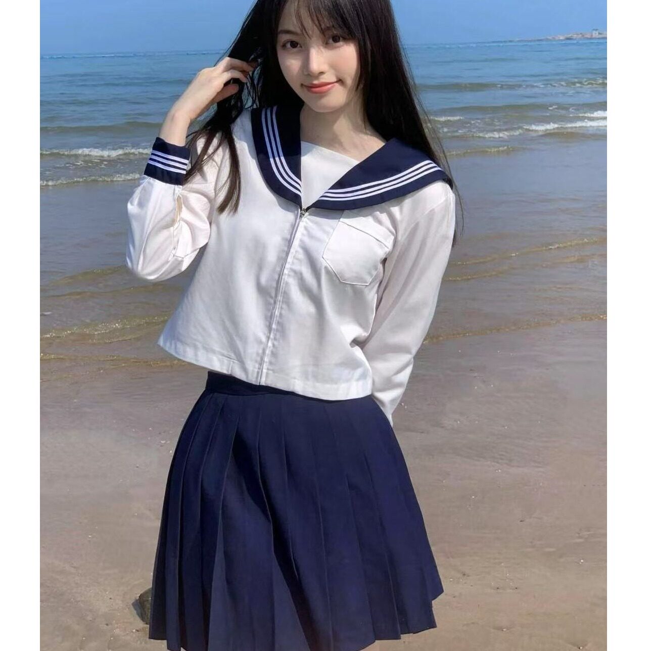 胖MM大码JK制服日系学院风绀三本长短袖衬衫夏季百搭JK短裙校供感