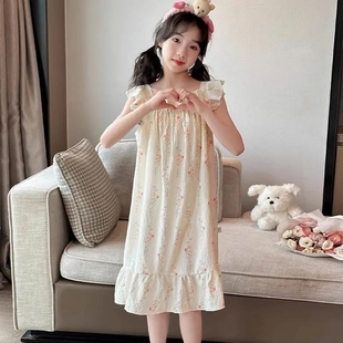 网红小女生睡裙夏季新款薄款吊带女童睡裙冰丝中大童空调服连衣裙
