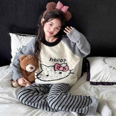 女孩新款秋冬2025中大童加绒睡衣初中生保暖家居服女童加厚款套装