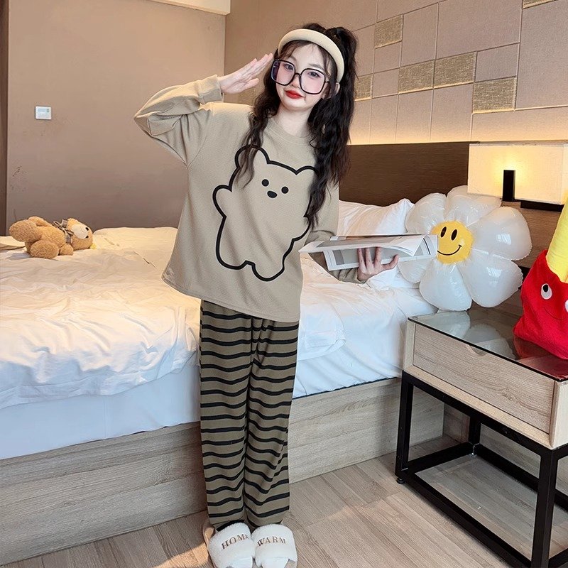 女孩家居服春秋款韩版长袖女童睡衣套装宽松中大童空调服儿童睡衣