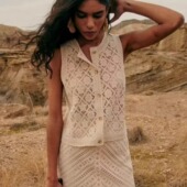 饰钩花无袖 春夏法式 Ron立体山茶花格纹装 针织背心马夹棉质筋骨感