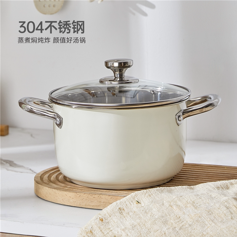 日本不锈钢汤锅家用双耳小煮锅煲汤电磁炉燃气加厚食品级不锈钢锅