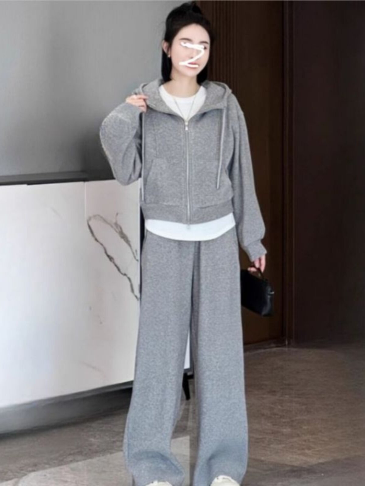 게으른 스타일 2024 여성을위한 캐주얼 스포츠 정장 가을 겨울 새로운 패션 후드 플러스 벨벳 운동복 넓은 다리 바지 투피스 세트