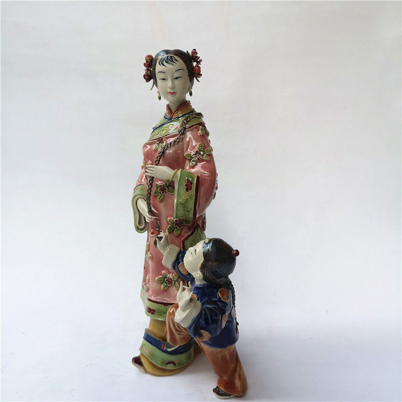 石湾陶瓷公仔林乃河大师手工艺精品仕女系列家居装饰摆件吉星高照