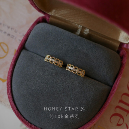 HONEY.10k金蕾丝花边耳扣 基础气质简约百搭细闪贴耳通勤免摘耳环