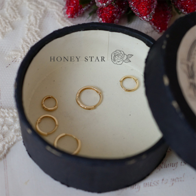 HONEY.10k金光圈耳扣 精致mini基础日常百搭通勤素圈叠戴耳骨耳环