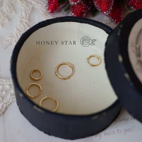 HONEY.10k金光圈耳扣 精致mini基础日常百搭通勤素圈叠戴耳骨耳环