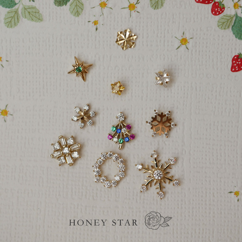 HONEY.10k金圣诞雪花合集 法式浪漫精致轻奢星星单只叠戴通勤耳钉