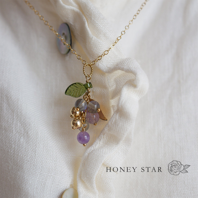 HONEY.手作水晶葡萄 美国14k包金小众轻奢精致天然紫水晶通勤项链