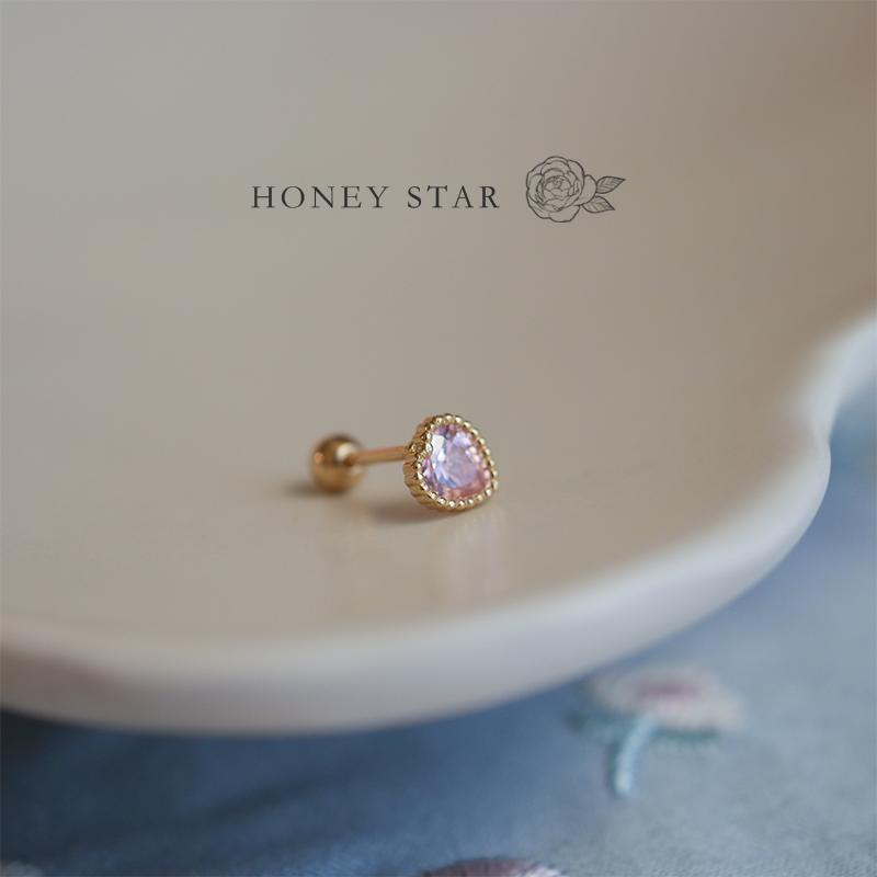 HONEY.10k金甜蜜粉色爱心耳钉 mini精致可爱通勤免摘拧螺丝耳骨钉