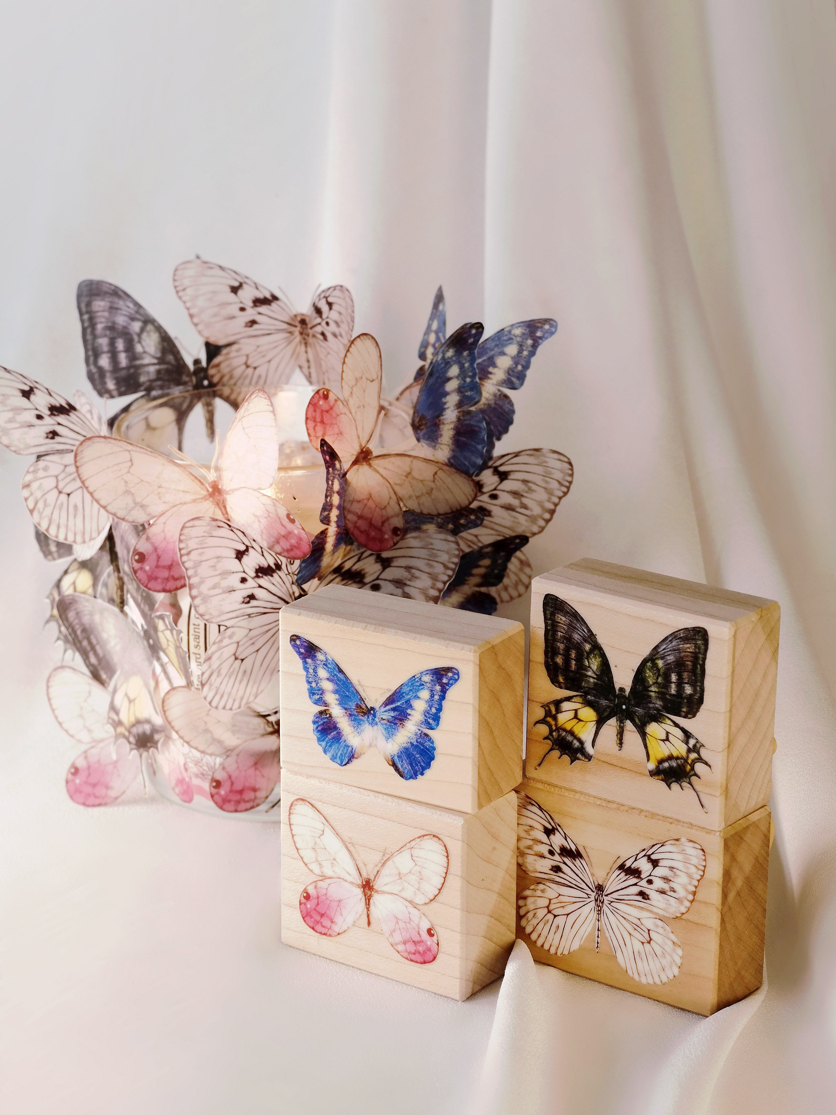 【梦蝶】in1制物原创手帐印章 复古彩印蝴蝶植物造景手账木质章