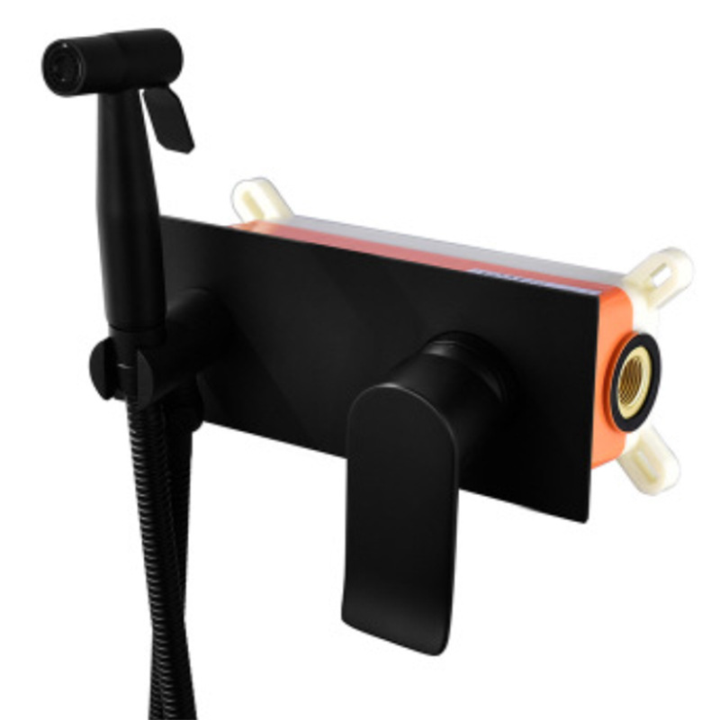 酒店高质量入墙式哑黑净身妇洗器喷枪冷热墙装预埋墙暗装面盆龙头