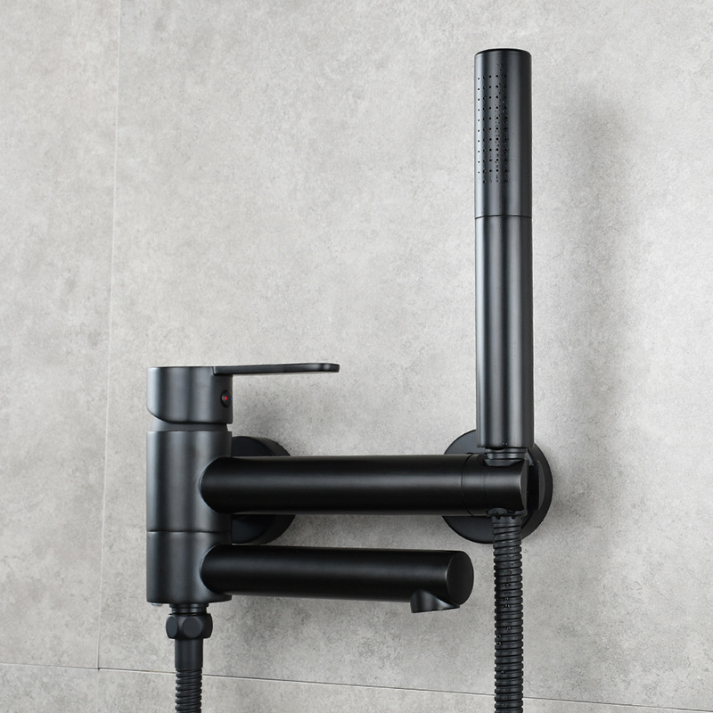 全铜黑色浴缸龙头带花洒套装浴室淋浴混水阀龙头入墙式冷热水龙头