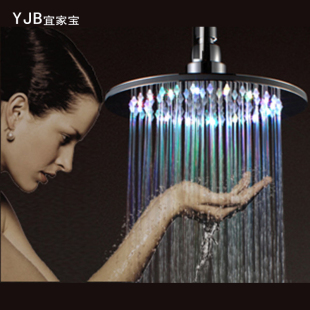 head YJB七彩灯自发光吊顶花洒头圆形全铜10寸淋浴喷头led shower