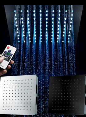 暗装花洒顶喷头300x300单功能两功能喷雾LED黑色顶喷64色温可调节