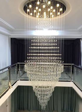 楼梯吊灯复式楼大吊灯现代欧式楼中楼挑空跃层别墅客厅水晶长吊灯