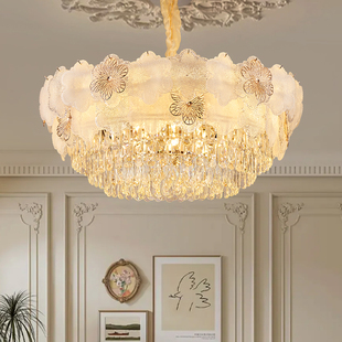 轻奢法式 高级感花瓣水晶吊灯浪漫温馨主卧室房间灯 客厅灯新款