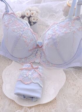 日单甜美胖MM大码可爱蝴蝶结文胸套装85C85E90B90E95B95C95D100B