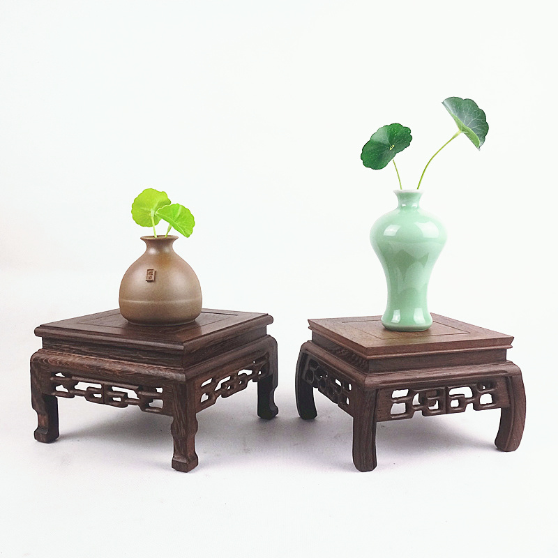 红木底座长方形工艺品摆件鸡翅木紫砂壶花盆栽奇石头实木质托架子