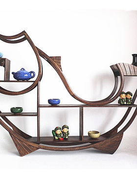 红木鱼形博古架小多宝阁实木挂壁茶具架紫砂茶壶架子盆景展示鸡翅